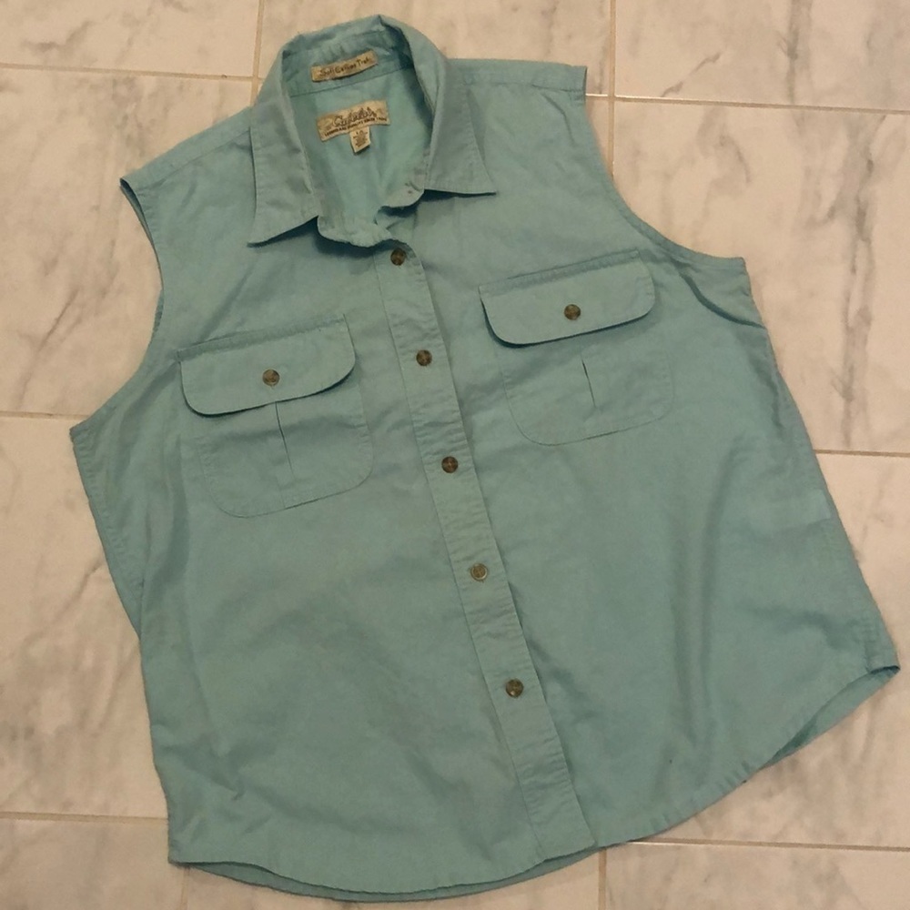 Cabela's Mint Blue/Green Button-Up Sleeveless Top